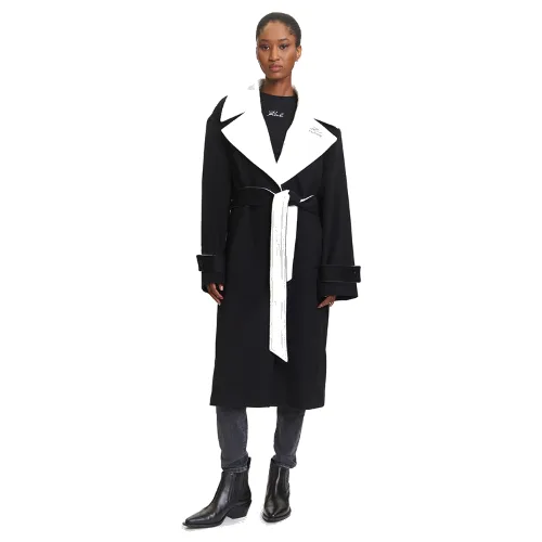 KARL LAGERFELD Płaszcz wełniany A3W15010 Czarny Regular Fit