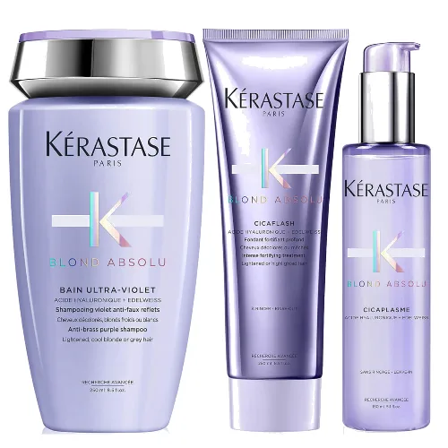 Kérastase Blond Absolu Ultraviolet Shampoo, Conditioner and Treatment Routine for Brightening Blonde Hair