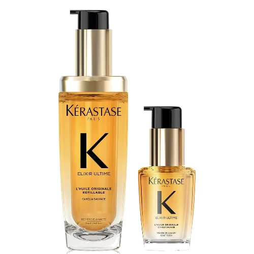 Kérastase Elixir Ultime L'Huile Originale Hair Oil 75ml and Elixir Ultime Hair Oil 30ml Travel Size Duo for All Hair Types