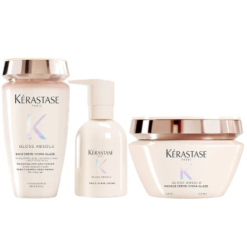 Kérastase Gloss Absolu Bain Crème Hydra-Glaze Shampoo, Mask and Cream For Thick Frizzy Hair