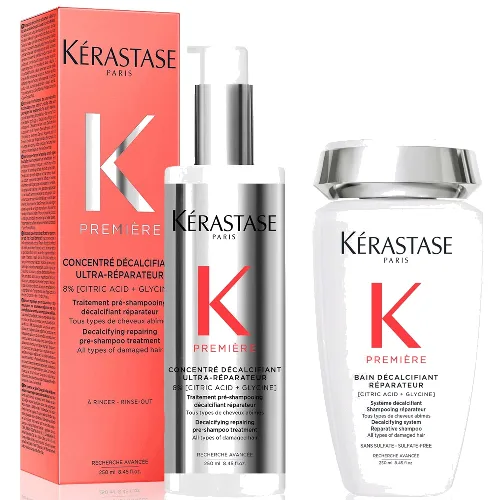 Kérastase Première Decalcifying Repairing Pre-Shampoo and Shampoo for Damaged Hair with Pure Citric Acid and Glycine