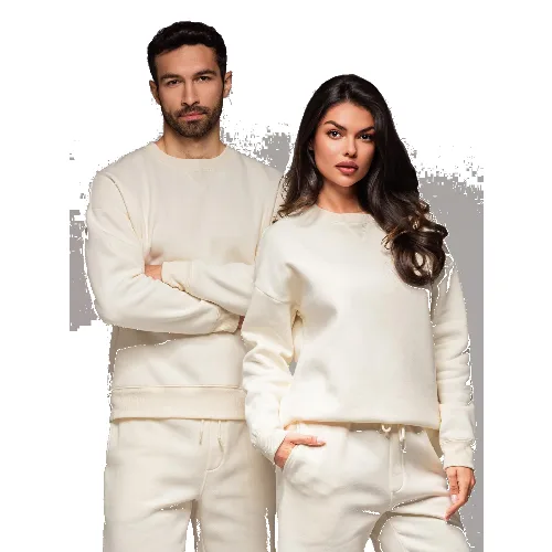 Klasyczna bluza dresowa unisex z okrągłym dekoltem – kremowa V2 - Rozmiar: M/L