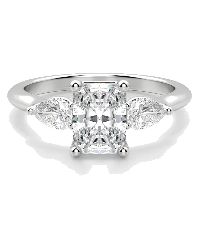 Klasyczny Pierścionek Zaręczynowy Radiant z Gruszkowymi Bocznymi Kamieniami 1.50 krt Naturalny Diament 585 Białe Złoto (14K)