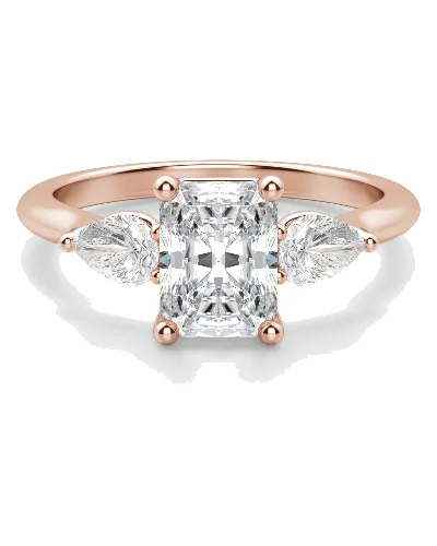 Klasyczny Pierścionek Zaręczynowy Radiant z Gruszkowymi Bocznymi Kamieniami 1.50 krt Naturalny Diament 585 Różowe Złoto (14K)