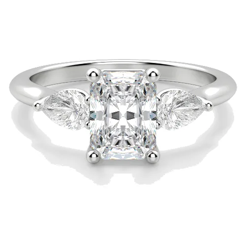 Klasyczny Pierścionek Zaręczynowy Radiant z Gruszkowymi Bocznymi Kamieniami 1.50 krt Naturalny Diament 750 Białe Złoto (18K)