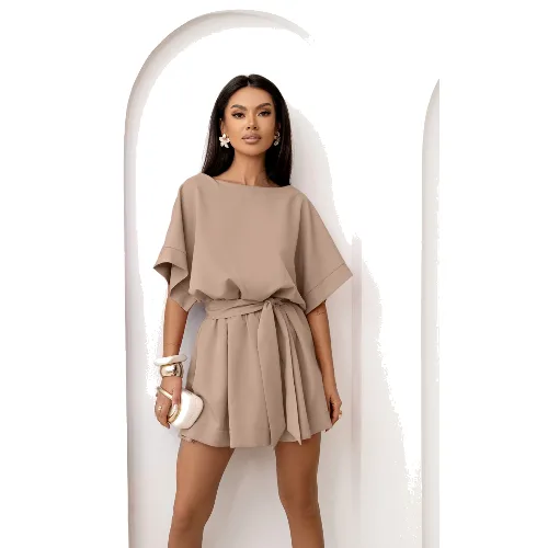 Kobieca sukienka mini oversize SIMONE - cappuccino