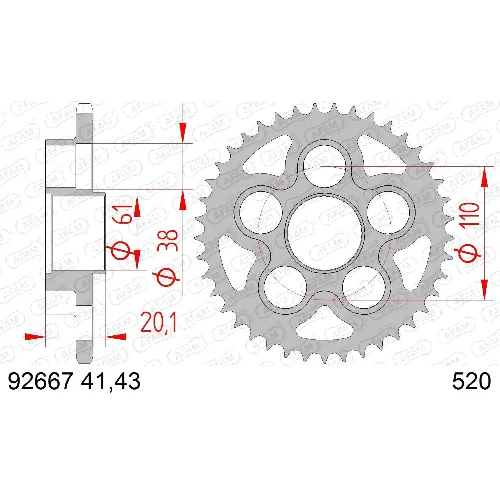 Koło łańcuchowe Afam 520 41z stal srebrna