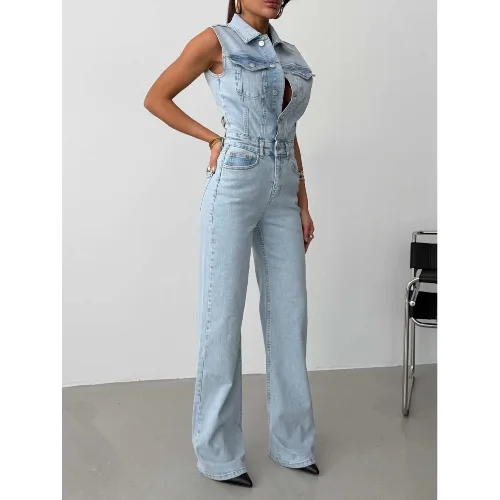 Kombinezon jeansowy bez rękawów CAMILA - jasny jeans