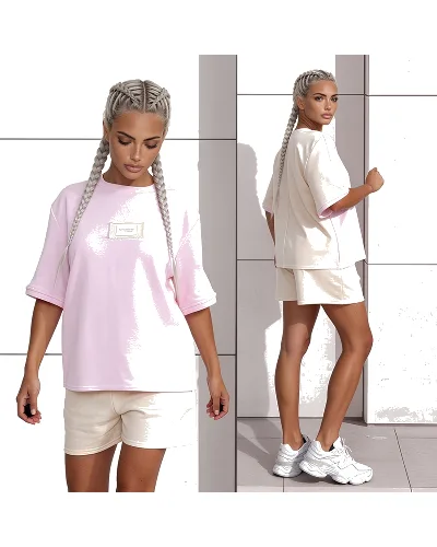 Komplet dresowy T-shirt Duo kokos-puder
