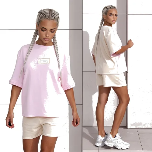 Komplet dresowy T-shirt Duo kokos-puder