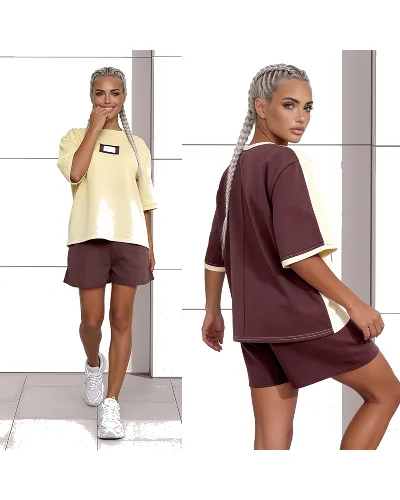 Komplet dresowy T-shirt Duo mocca-żółty