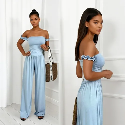 Komplet z wiskozy top i spodnie Sicilia baby blue