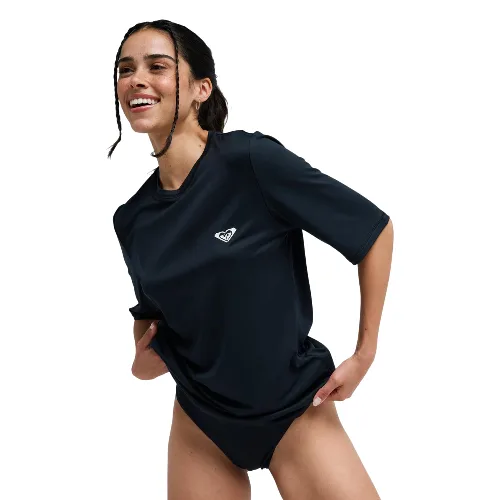 Koszulka rash vest z krótkim rękawem dla Kobiety HAPPY WAVES Czarny