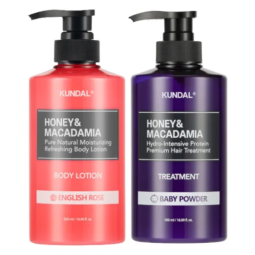 Kundal - Honey & Macadamia Protein Hair Treatment Baby Powder + Pure Body Lotion English Rose Set