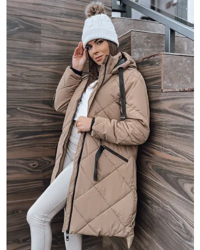 Kurtka damska zimowa oversize MELODY z kapturem beżowa Dstreet TY3990