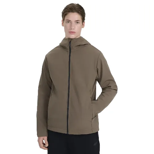 KURTKA MĘSKA 4F SOFTSHELL WIATROODPORNA Z KAPTUREM BRĄZOWA