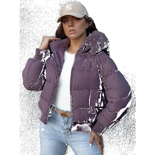 Kurtka zimowa damska pikowana z futerkiem COLDPACK fioletowa Dstreet TY4431