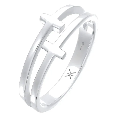 KUZZOI Męski krzyż podwójny nowoczesny w srebrze próby 925 Sterling Silver Pierścionki 1 ct Męskie