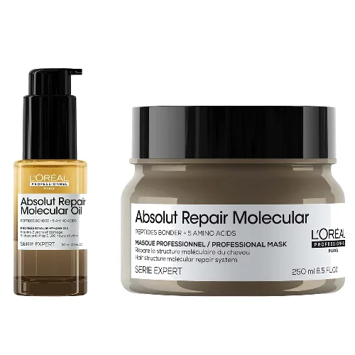 L'Oréal Professionnel Absolut Repair Molecular Rinse-off Hair Mask 250ml & Bi-Phase Hair Oil for Damaged Hair 30ml