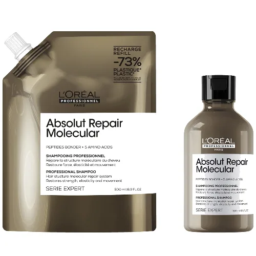 L’Oréal Professionnel Absolut Repair Molecular Shampoo 300ml and Refill Pack 500ml for damaged hair