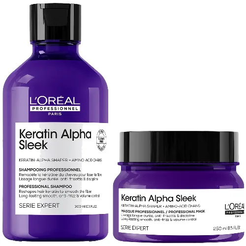 L'Oréal Professionnel Keratin Alpha Sleek Shampoo & Hair Mask Bundle Anti-frizz & Smoothing