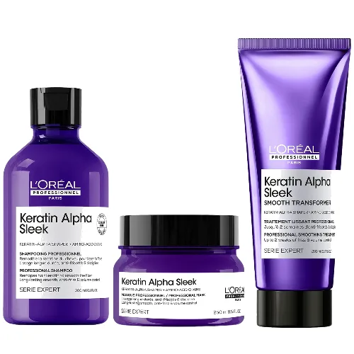 L'Oréal Professionnel Keratin Alpha Sleek Shampoo, Hair Mask & Smooth Transformer Bundle - Antifrizz