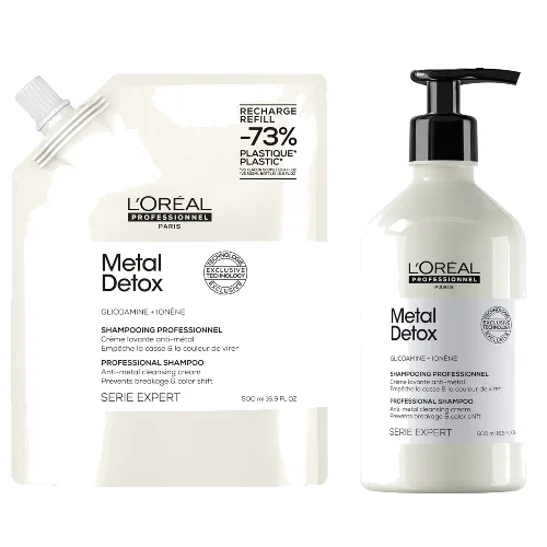 L’Oréal Professionnel Metal Detox Shampoo 500ml and Refill Pack 500ml for breakage & colour protection
