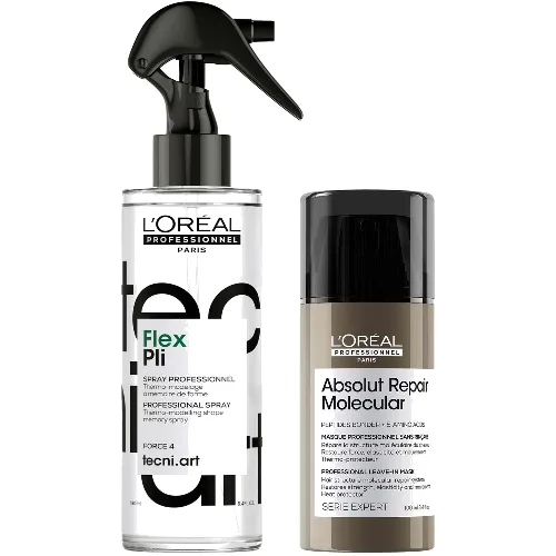 L'Oréal Professionnel Protect & Style Bundle: Tecni Art Flex Pli, Thermo-modelling Styling Hair Spray, Absolut Repair Molecular Leave-In Cream, 190ml & 100ml