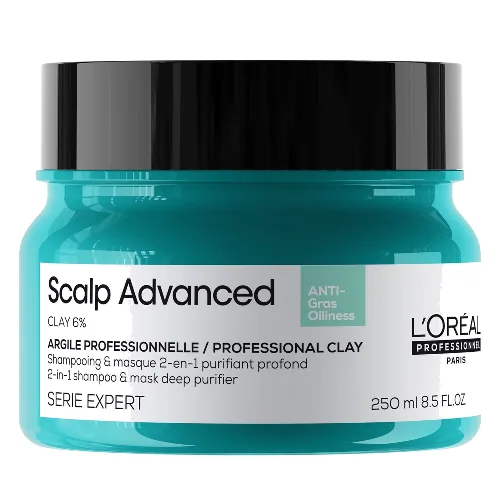 L'Oréal Professionnel Serié Expert Scalp Advanced Anti-Oiliness 2-in-1 Deep Purifier Clay Hair Mask maska 2 w 1 do włosów 250 ml