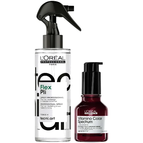 L'Oréal Professionnel: Tecni Art Pli Thermo modelling Hair Styling Spray & Vitamino Spectrum Glass Shine Serum, Anti-Frizz