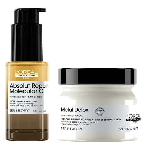 L'Oréal Professionnel Ultimate Repair Treatment Set: Metal Detox Hair Mask 150ml & Absolut Repair Molecular Bi-Phase Hair Oil
