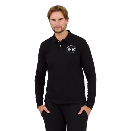 LA MARTINA Czarny męski longsleeve polo Piquet Stretch