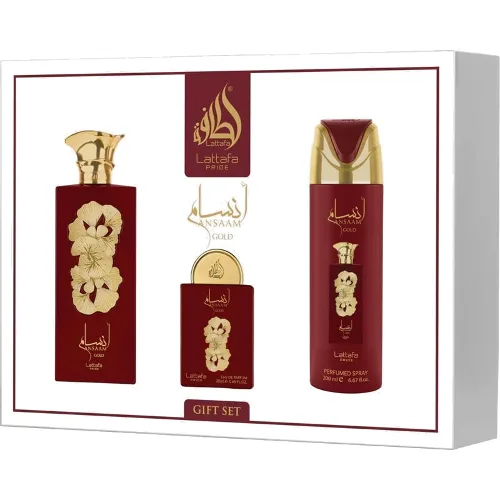 LATTAFA Pride Ansaam Gold Zestaw dla Kobiet Woda Perfumowana 100ml+20ml + Dezodorant + Atomizer