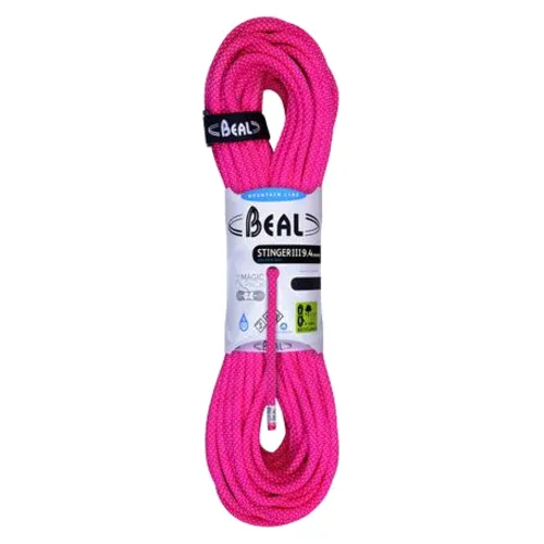 Lina wspinaczkowa dynamiczna Beal Stinger Unicore 9,4 mm 50 m Golden Dry Fuchsia