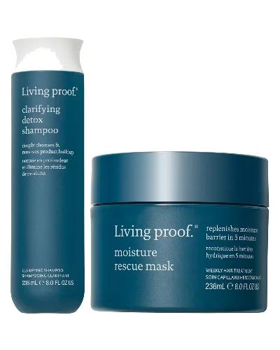 Living Proof Clarifying Detox Shampoo + Moisture Rescue Mask for Detox & Hair Hydration