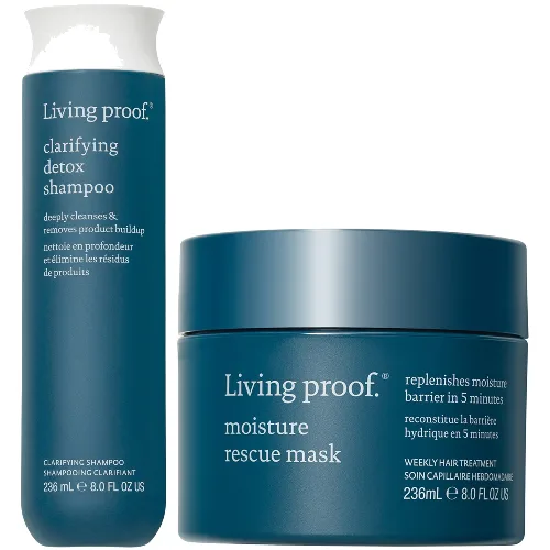 Living Proof Clarifying Detox Shampoo + Moisture Rescue Mask for Detox & Hair Hydration