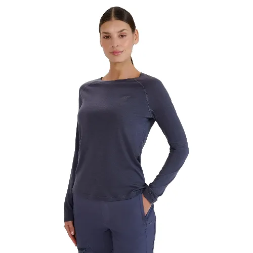 LONGSLEEVE DAMSKI 4F TREKKINGOWY SZYBKOSCHNĄCY Z WEŁNĄ MERINO KOLOR SZARY