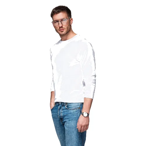 Longsleeve męski BASIC z okrągłym dekoltem - biały V4 - Rozmiar: L