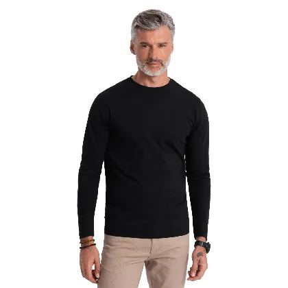 Longsleeve męski BASIC z okrągłym dekoltem - czarny V1