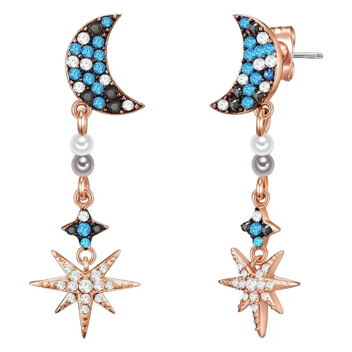 Lulu & Jane Półksiężyc/gwiazda Mosiadz Zdobienie kryształkami Swarovski® Perła (synt.) Kolczyki 1 ct Damski
