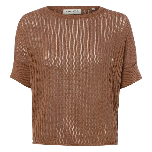 Marc O'Polo sweter z krótkim rękawem i zawartością lnu Kobiety Bawełna brązowy, XS