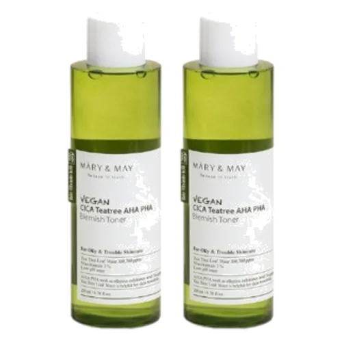 Mary&May Vegan CICA Teatree AHA PHA Blemish Toner - 200ml (2szt.) Set