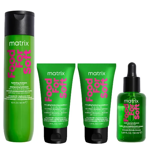 Matrix Food for Soft Shampoo, Oil and 2 x Travel Size Conditioners Bundle with Avocado Oil and Hyaluronic Acid for Dry Hair