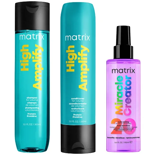 Matrix Total Results Volumising High Amplify Shampoo, Conditioner and Miracle Creator Spray Routine for Fine and Flat Hair