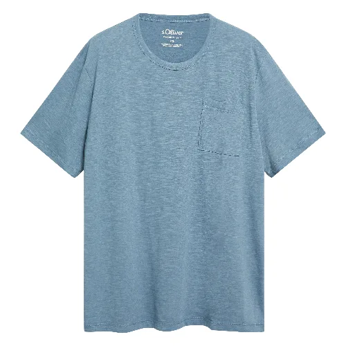 Melanżowy T-shirt z mieszanki bawełny z kieszenią na piersi