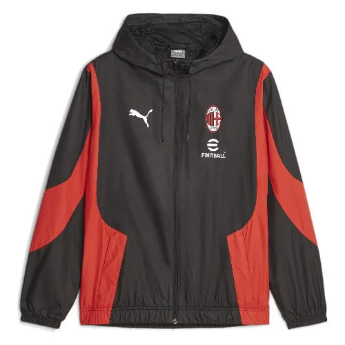 Męska tkana przedmeczowa kurtka piłkarska A.C Milan PUMA Black For All Time Red