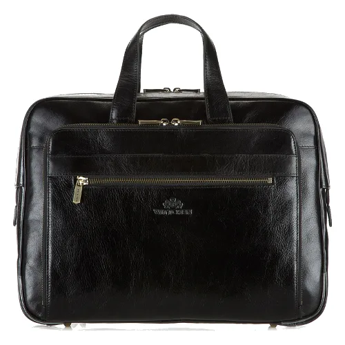Męska torba na laptopa 15,6" skórzana vintage z licznymi kieszeniami czarna