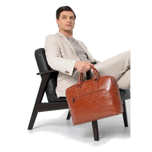Męska torba na laptopa 16” z imitacji skóry brązowa