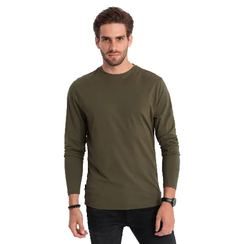 Męski longsleeve BASIC z okrągłym dekoltem - ciemnooliwkowy V7