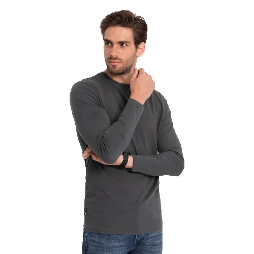 Męski longsleeve BASIC z okrągłym dekoltem - grafitowy V6 - Rozmiar: XL